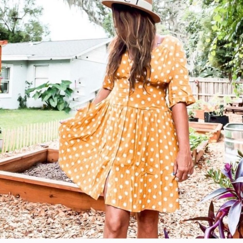 Listicle Mustard Yellow Polka Dot Midi Dress